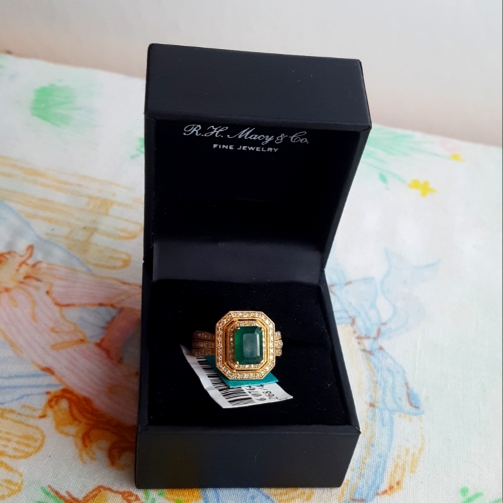 HP💫NWT🌙EFFY  14k Emerald Diamond Ring in Box Brasilica Collection - Picture 2 of 16